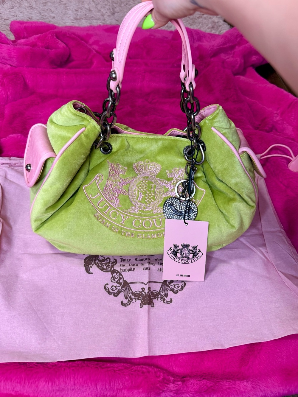 *NWT*Juicy Couture EUROPE EXCLUSIVE Pistachio Green Daydreamer Velour Bag
